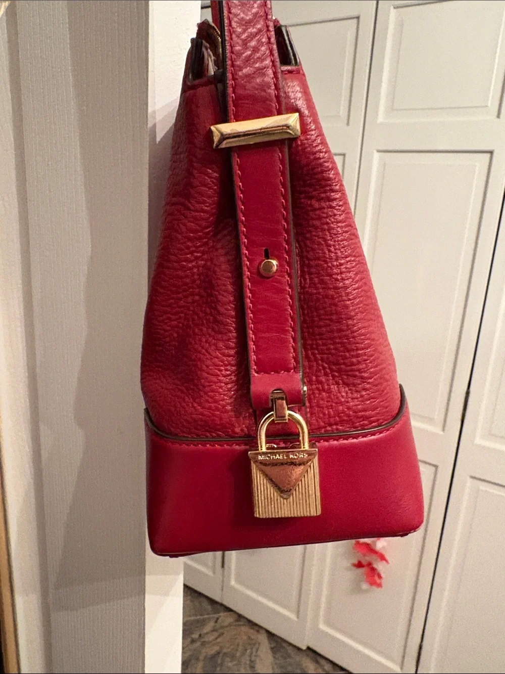 Michael Kors Red Pebbled Leather Crossbody with Gold Accents